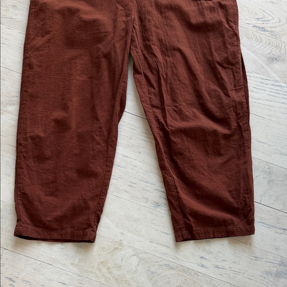 Rust Brown Button-Front Linen Blend Overalls - image 4
